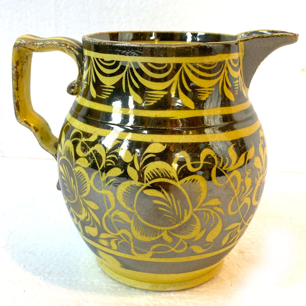 English Staffordshire Pottery Silver Luster Resist Canary Yellow Pitcher