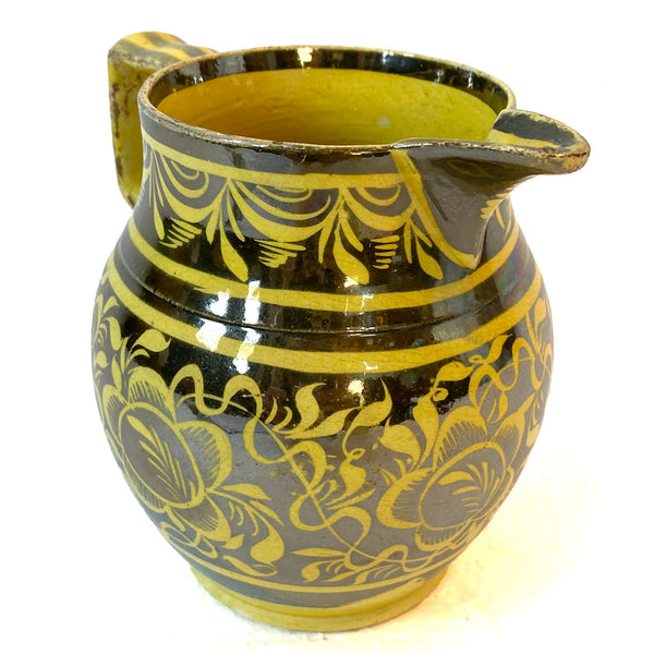 English Staffordshire Pottery Silver Luster Resist Canary Yellow Pitcher
