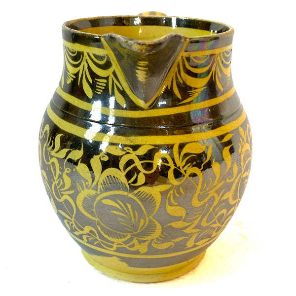 English Staffordshire Pottery Silver Luster Resist Canary Yellow Pitcher