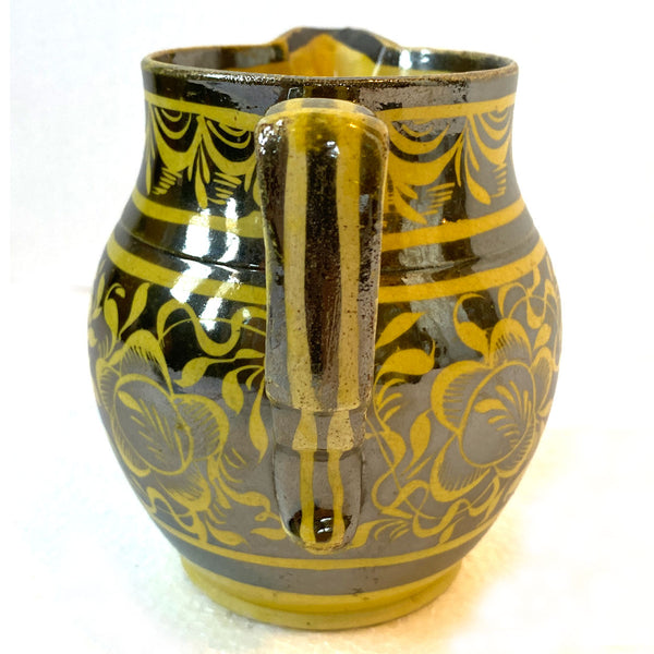 English Staffordshire Pottery Silver Luster Resist Canary Yellow Pitcher