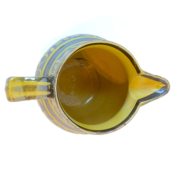 English Staffordshire Pottery Silver Luster Resist Canary Yellow Pitcher