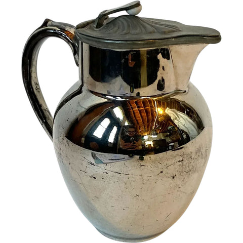 English Rockingham Pewter Mounted Silver Luster Pottery Milk Pitcher