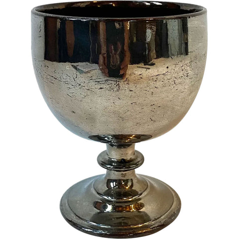 Small English Staffordshire Georgian Silver and Gilt Luster Earthenware Goblet