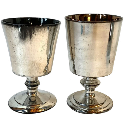 Set of Two English Staffordshire Georgian Silver Luster Pottery Goblets