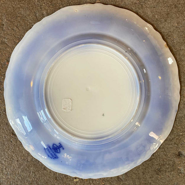 (9) English Davenport and Johnson Bros. Pottery Flow Blue and White Plates