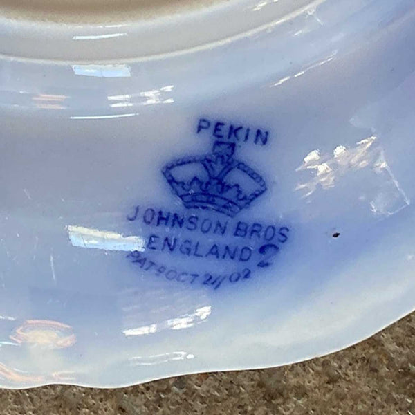 (9) English Davenport and Johnson Bros. Pottery Flow Blue and White Plates