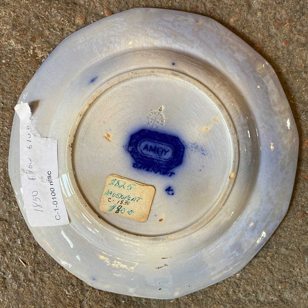 (9) English Davenport and Johnson Bros. Pottery Flow Blue and White Plates