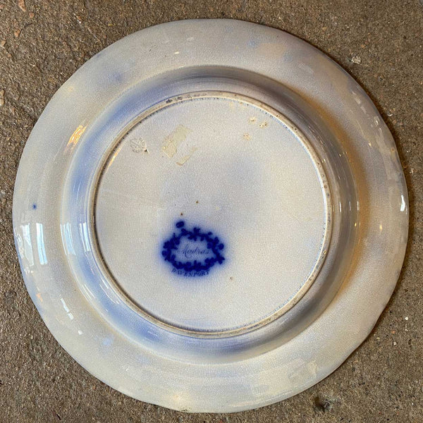 (9) English Davenport and Johnson Bros. Pottery Flow Blue and White Plates