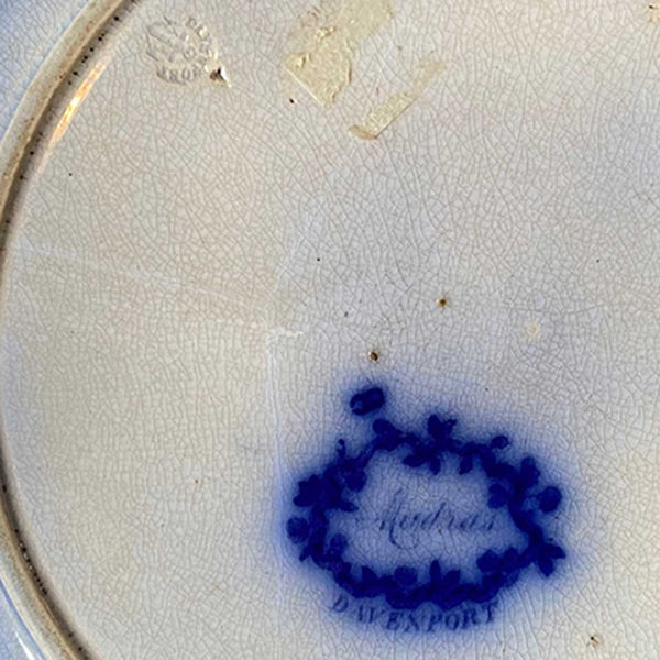 (9) English Davenport and Johnson Bros. Pottery Flow Blue and White Plates