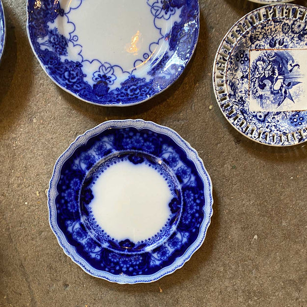 (9) English Davenport and Johnson Bros. Pottery Flow Blue and White Plates