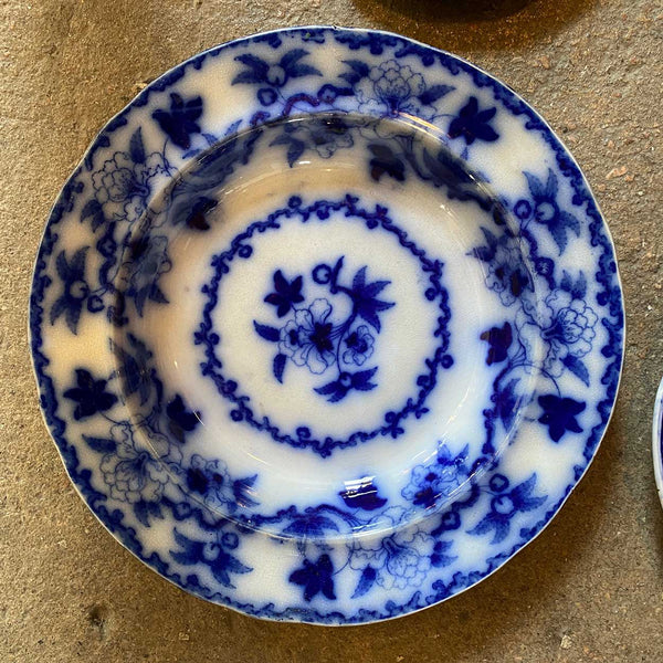 (9) English Davenport and Johnson Bros. Pottery Flow Blue and White Plates