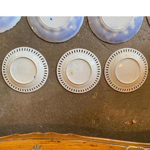 (9) English Davenport and Johnson Bros. Pottery Flow Blue and White Plates