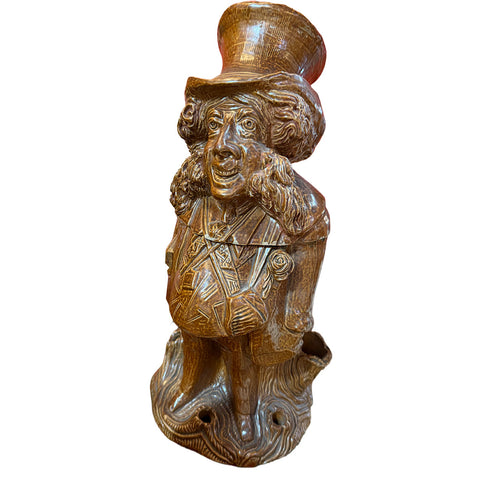English Lambeth Brown Salt Glazed Pottery Figural Humidor Tobacco Character Jar