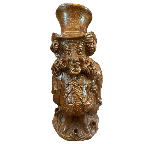 English Lambeth Brown Salt Glazed Pottery Figural Humidor Tobacco Character Jar