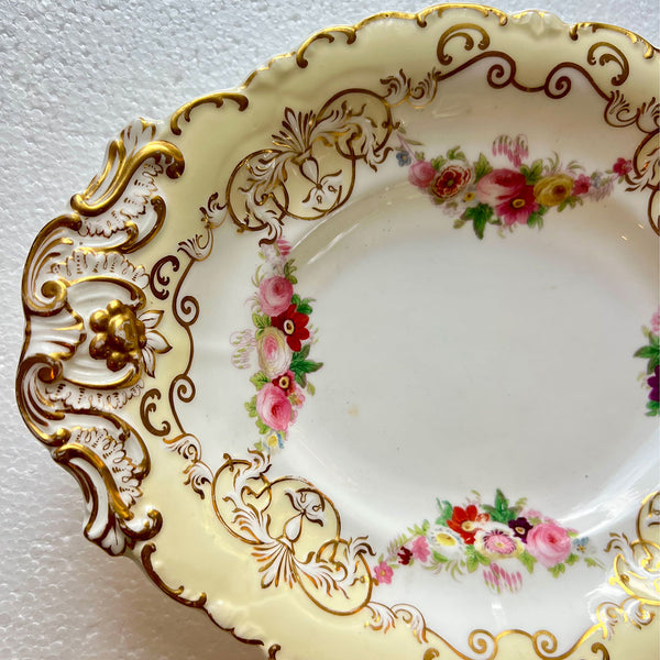 English Copeland & Garrett Gilt Porcelain 6620 Floral Serving Dish