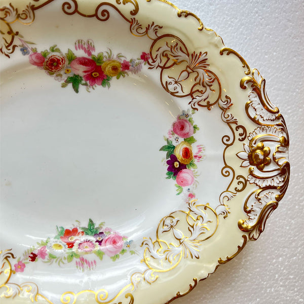 English Copeland & Garrett Gilt Porcelain 6620 Floral Serving Dish