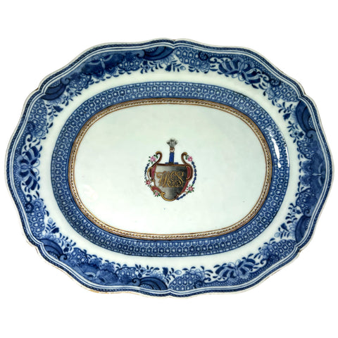 Chinese Export Porcelain Gilt Blue Fitzhugh Armorial Serving Platter