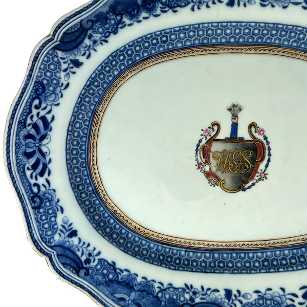 Chinese Export Porcelain Gilt Blue Fitzhugh Armorial Serving Platter