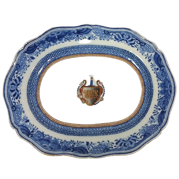 Chinese Export Porcelain Blue Fitzhugh Armorial Platter