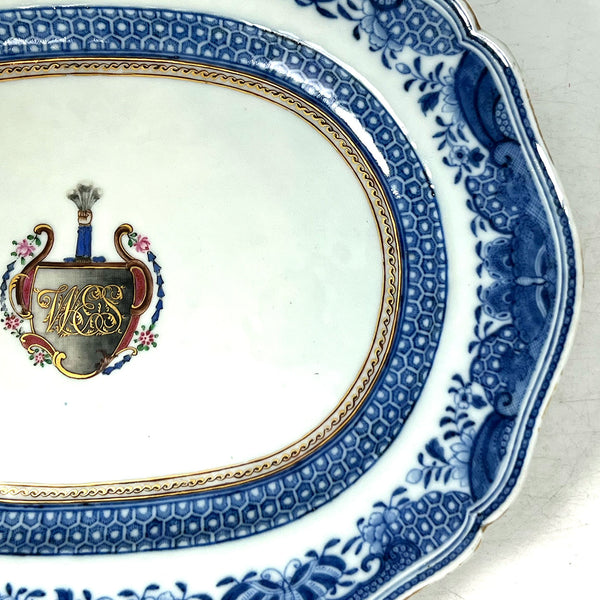 Chinese Export Porcelain Gilt Blue Fitzhugh Armorial Serving Platter
