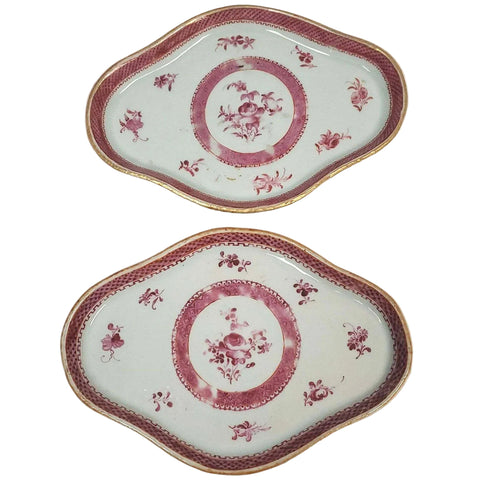 Pair of Chinese Export Qianlong Porcelain Famille Rose Trays