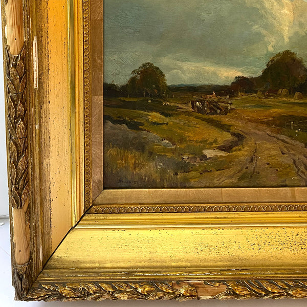 British School J. MORRIS Oil on Canvas Painting, Pastoral Landscape