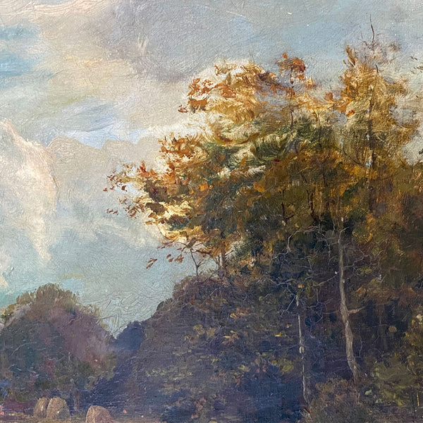 British School J. MORRIS Oil on Canvas Painting, Pastoral Landscape