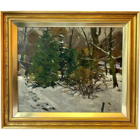 VICTOR QVISTORFF Oil on Canvas Painting, Forest Winter Landscape