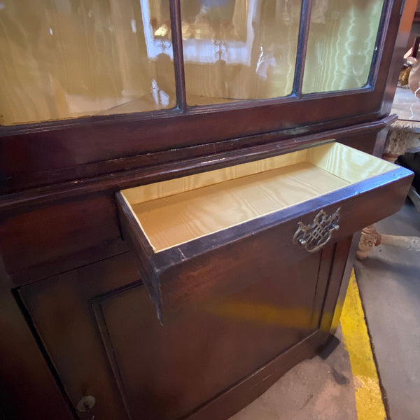 Small English Georgian Mahogany Glazed Door Two-Part Corner Cupboard