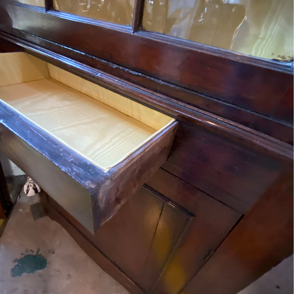 Small English Georgian Mahogany Glazed Door Two-Part Corner Cupboard