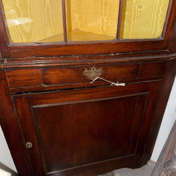 English Georgian Mahogany Glazed Door Two-Part Corner Cupboard