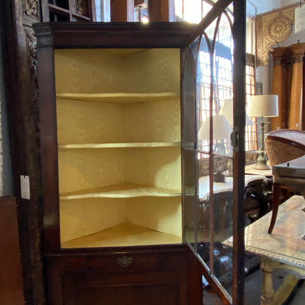 Small English Georgian Mahogany Glazed Door Two-Part Corner Cupboard