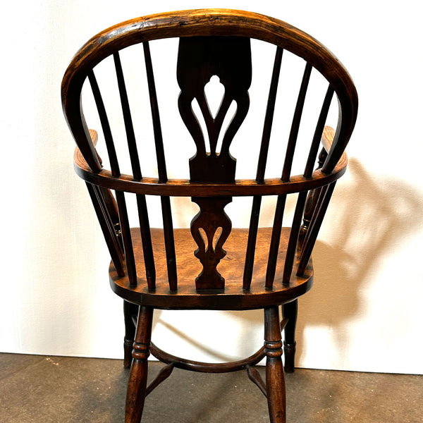 Harlequin Set Four English Georgian Elm High Bow Back Windsor Armchairs