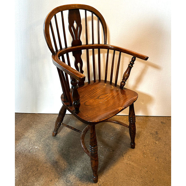 Harlequin Set Four English Georgian Elm High Bow Back Windsor Armchairs