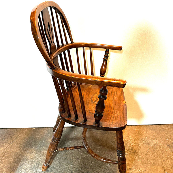 Harlequin Set Four English Georgian Elm High Bow Back Windsor Armchairs