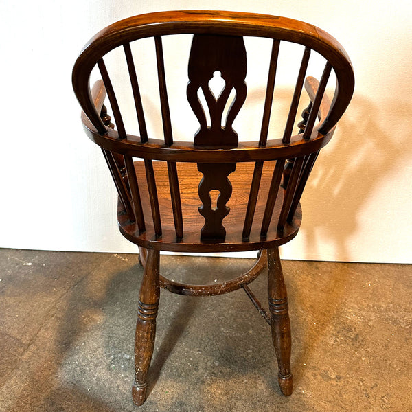 Harlequin Set Four English Georgian Elm High Bow Back Windsor Armchairs