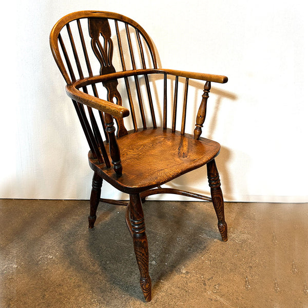 Harlequin Set Four English Georgian Elm High Bow Back Windsor Armchairs