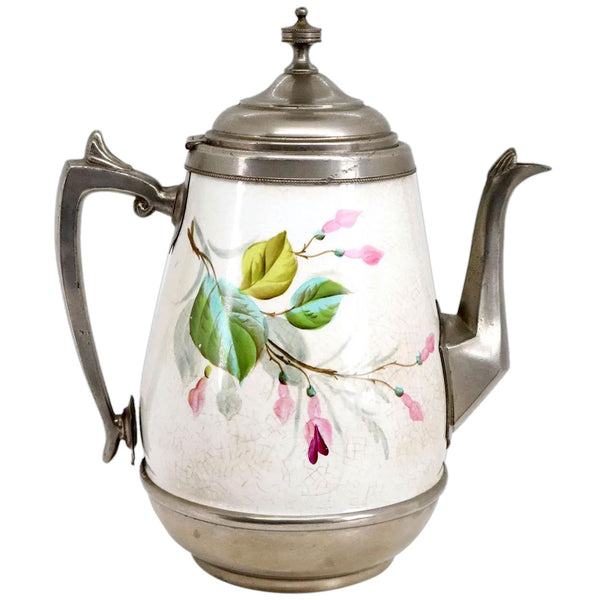 Lot 0388 | American Manning, Bowman & Co. Pewter Enamel Graniteware Tea and Coffee Pots (3 pieces)