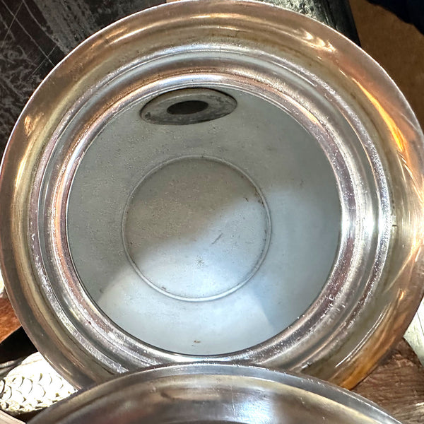 American Manning, Bowman & Co. Silverplate Trimmed Graniteware Enamel Teapot