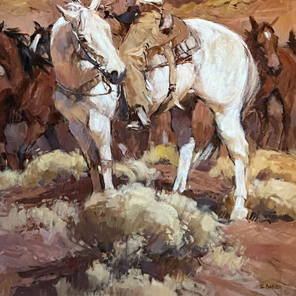 SUZANNE BAKER Oil on Canvas Painting, Cowboy on Horseback