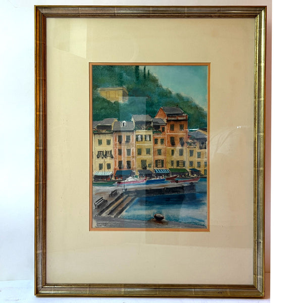Vintage ORR Pastel and Ink on Paper Drawing, Portofino, Italy