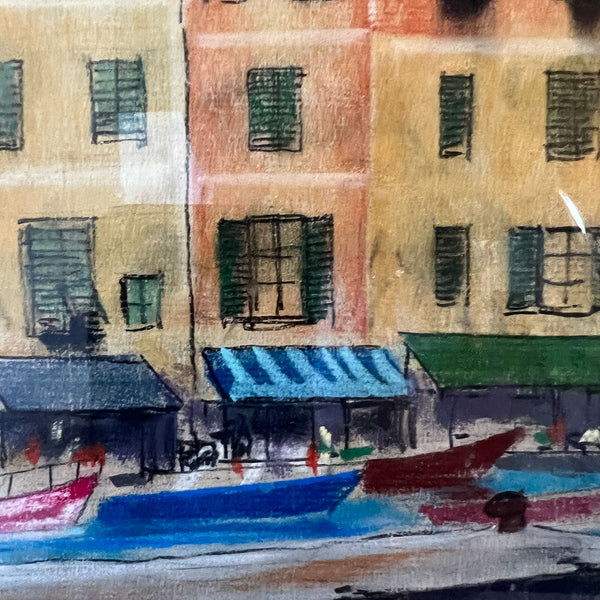 Vintage ORR Pastel and Ink on Paper Drawing, Portofino, Italy