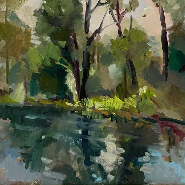 American School Oil on Canvas Landscape Painting, Trees by a Pond