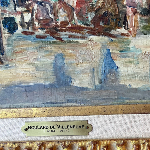 MAXIME BOULARD DE VILLENEUVE Oil on Artist Board Painting, Gypsy Caravan