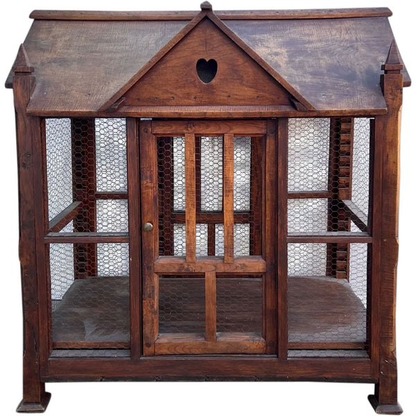 French Provincial Wooden and Metal Wire House Model Bird Cage