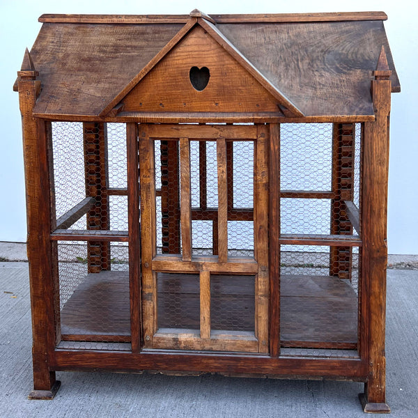 French Provincial Wooden and Metal Wire House Model Bird Cage