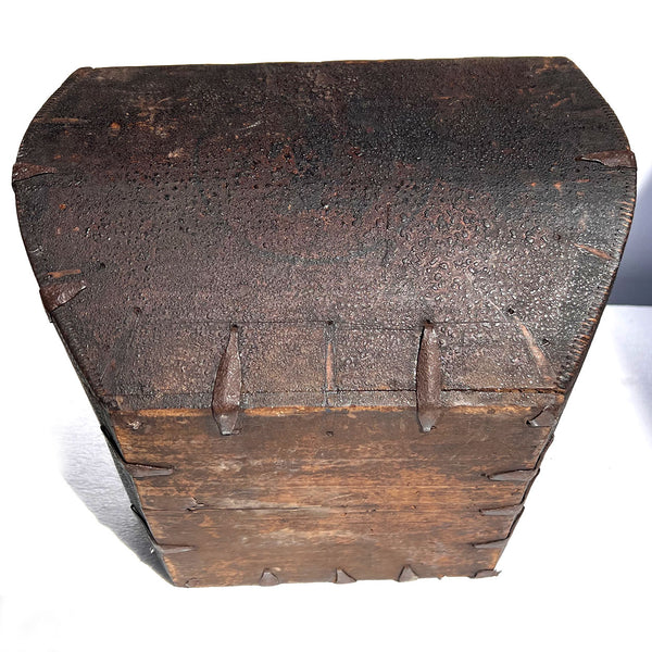 Chinese Provincial Iron Mounted Wooden Rice / Grain Measure Basket