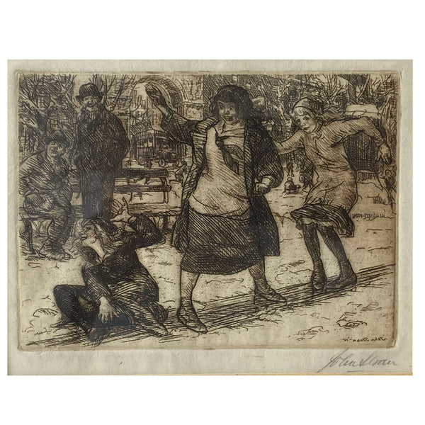 JOHN SLOAN Etching on Paper, Girls Sliding