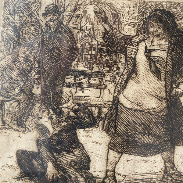 JOHN SLOAN Etching on Paper, Girls Sliding