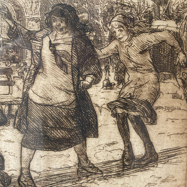 JOHN SLOAN Etching on Paper, Girls Sliding